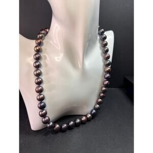 Estate Black Cultured Pearl Necklace 20 Inch 11.8mm 925 Sterling LUC Clasp